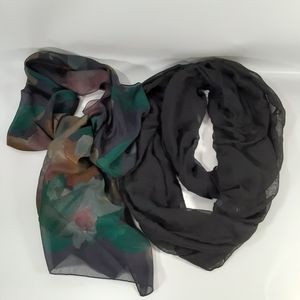Black and Floral Scarves - Lot of 2
